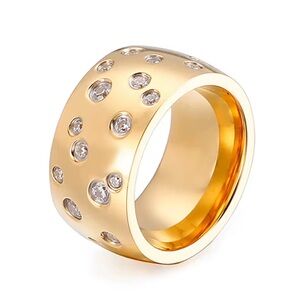 Swarovski Elements Gold Plated Stainless Steel Shiny Gold Wide Band NEW
